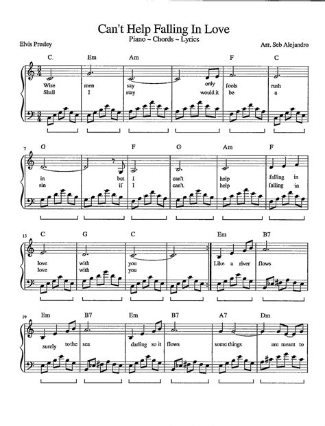 Can't Help Falling in Love - Piano Chords Lyrics - Digital Printable
