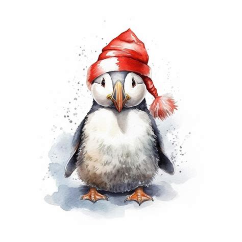 Premium Photo There Is A Watercolor Painting Of A Penguin Wearing A