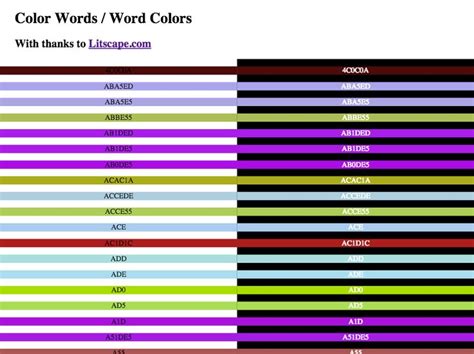 Color Words Word Colors Hex Color Codes That Spell Words With A