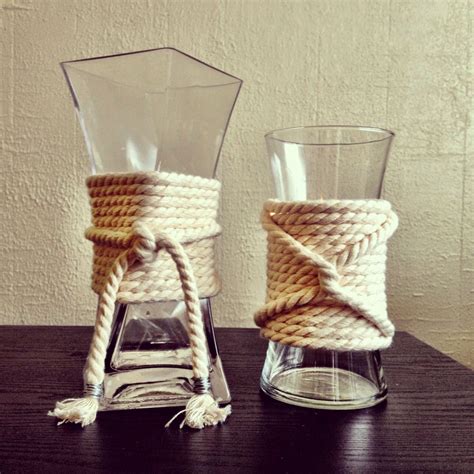 Nautical Rope Vases Rope Warapped Candles Nautical Centerpiece Nautical Crafts Beach Decor