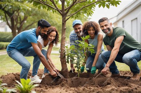 Premium Photo Group Of Diverse People Digging Hole Planting Tree Together