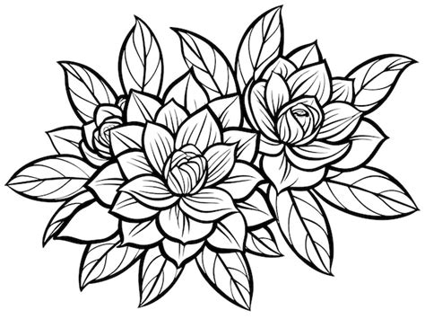 Un Dibujo En Blanco Y Negro De Flores Con Hojas Y Hojas Vector Premium