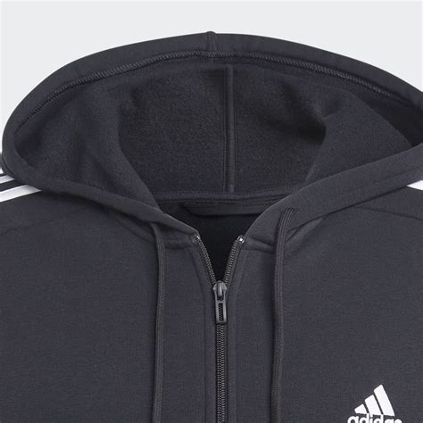 Adidas Essentials Fleece 3 Stripes Full Zip Hoodie Black Adidas