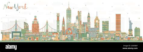 New York USA City Skyline with Color Buildings. Vector Illustration ...