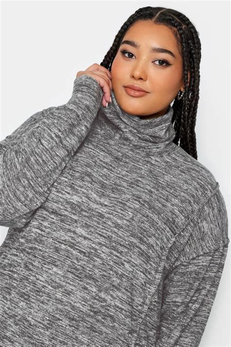 Yours Plus Size Grey Marl Soft Touch Turtleneck Sweatshirt Yours Clothing