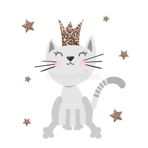 Cute Princess Cat With A Glitter Crown And Stars My Princess Cat Stock