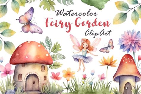 Fairy Garden Watercolor Clip Art