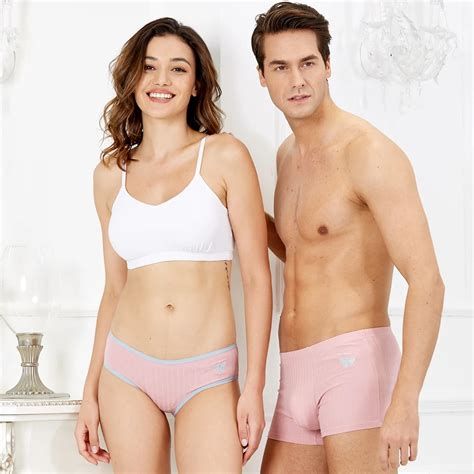 Couple Underwear Solid Macaron Pink Bee Embroidery Mens Boxers Womens