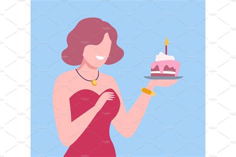 Young Woman Holding Cupcake With Decorative Illustrations ~ Creative