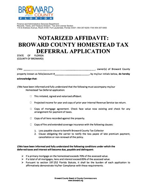 Broward County Florida Affidavit For Homestead Tax Deferral