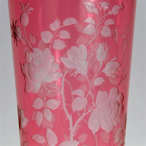 Antique Bohemian Cranberry Overlay Cut To Clear Glass Vase With Roses For Sale At 1stdibs