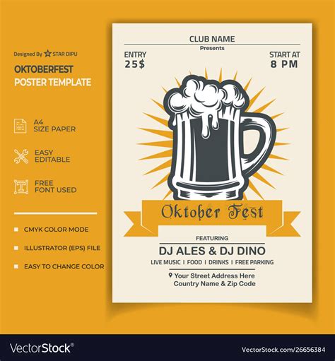 Oktoberfest poster template Royalty Free Vector Image