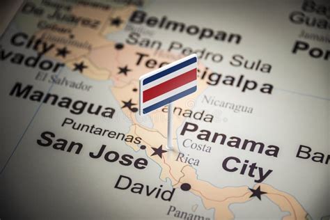 Costa Rica Marked with a Flag on the Map Stock Photo - Image of closeup ...