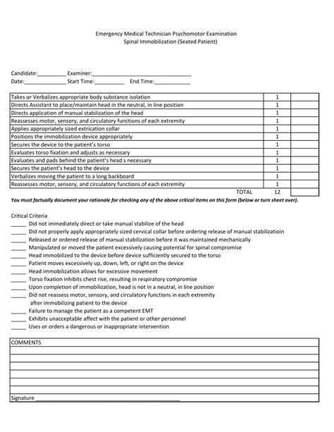 Arkansas Emergency Medical Technician Psychomotor Examination Spinal Immobilization Seated