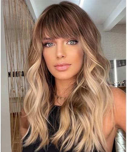 Amazon Kome Blonde Wig With Bangs Ombre Blonde Brown Wavy Wigs