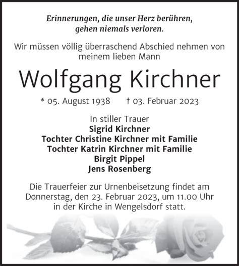 Traueranzeigen Von Wolfgang Kirchner Abschied Nehmen De