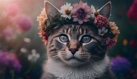 Premium Photo | A cat wearing a flower crown