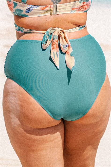 Myah Green Ruched High Waisted Plus Size Bikini Bottom