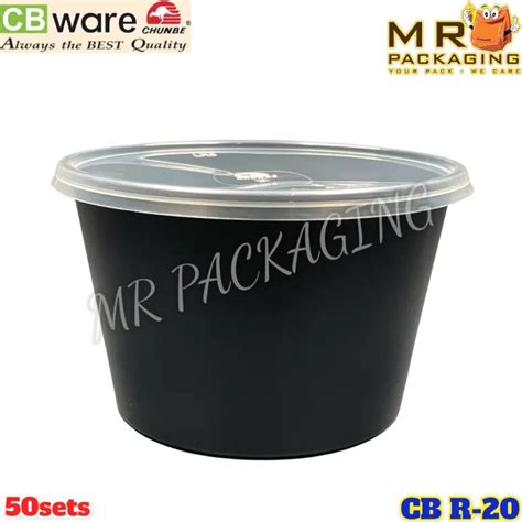 CB R 20 Oz Black Round Container With Lid 50sets Disposable PP