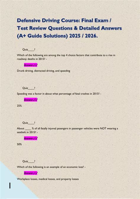 Defensive Driving Course: Final Exam / Test Review Questions & Detailed