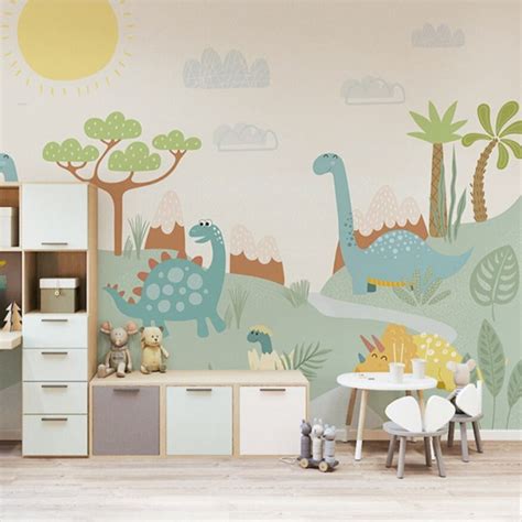 Custom Mural Cartoon Dinosaur Wallpaper for Kid's Room | BVM Home