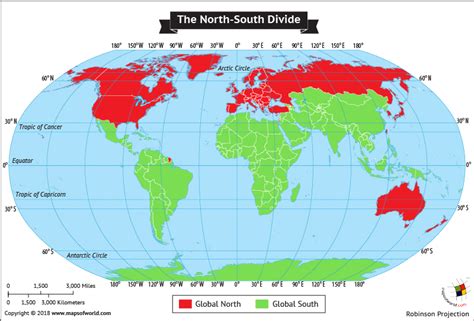 world map showing global north  south division answers