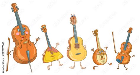 Stringed musical instruments. Funny cello, balalaika, guitar ... - Clip Art Library