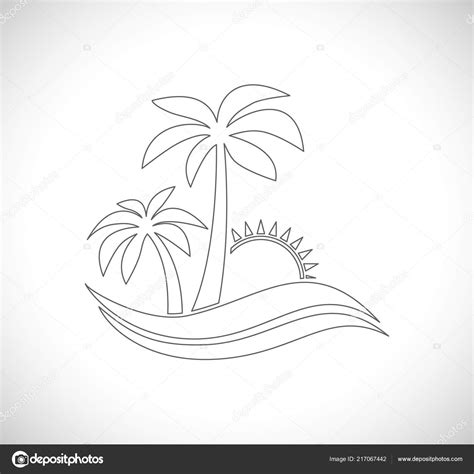 Palm Tree Wave Sun Outline Icon Stock Vector Igarts 217067442