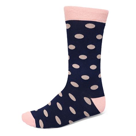 Men S Blush Pink And Navy Blue Polka Dot Socks Shop At Tiemart Tiemart Inc