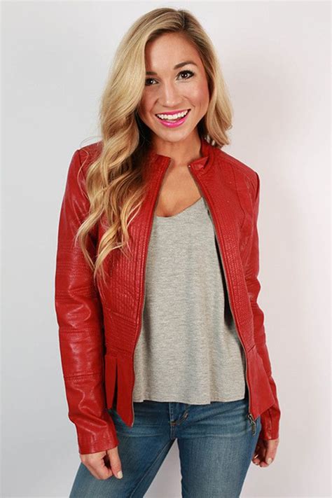 Fashion Week Bound Faux Leather Jacket In Red Red Leather Jacket Outfit Women Clothing