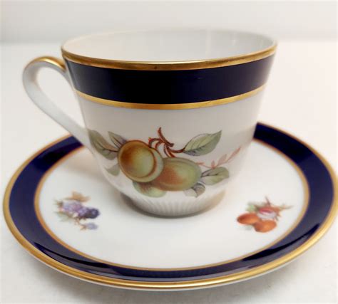 Vintage Tea Cup And Saucer Echt Cobalt Bountiful Bavaria Germany Fruit