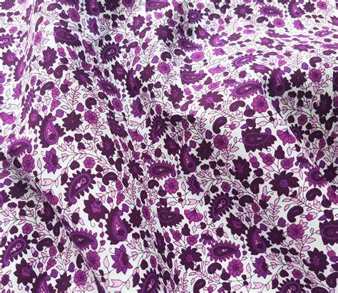 Lavender flower fabric Purple paisley cotton fabric Small | Etsy