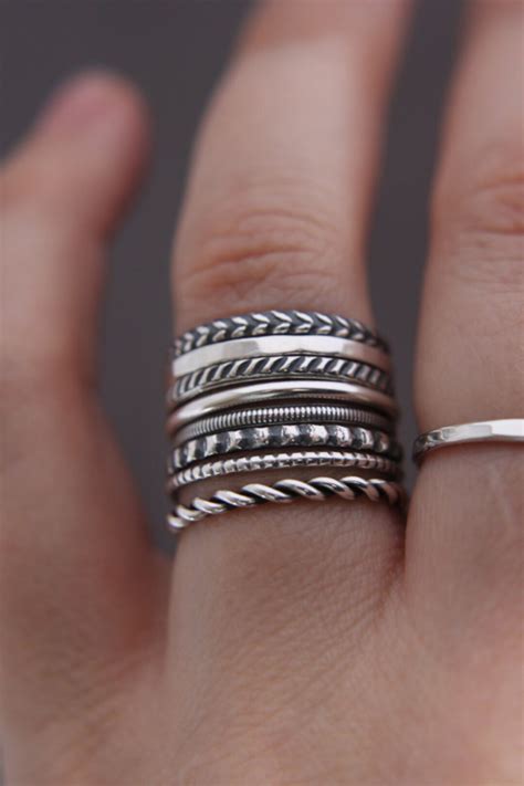 Sterling Silver Stacking Rings.silver Stack Rings.stack of 8.custom ...