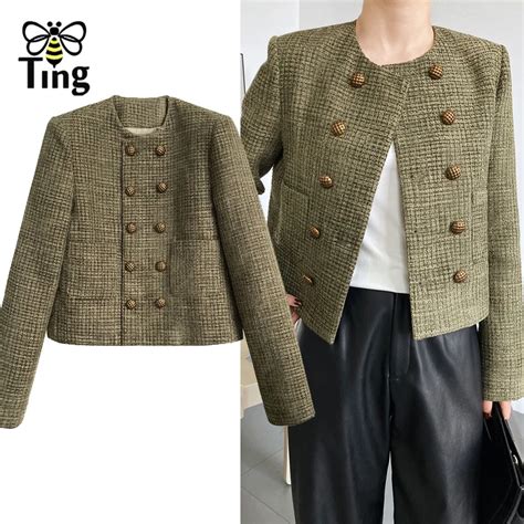 Tingfly Winter Autumn Double Breasted Button Short Jacket Coats Lady O