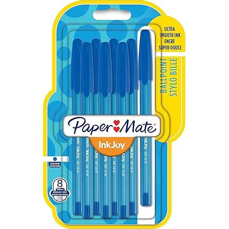 Paper Mate InkJoy 100 CAP Lot De 8 Stylos Bille Pointe Moyenne Bleu