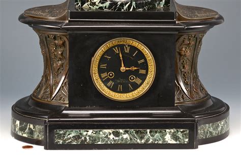 Lot French Bronze Marble Mantle Clock