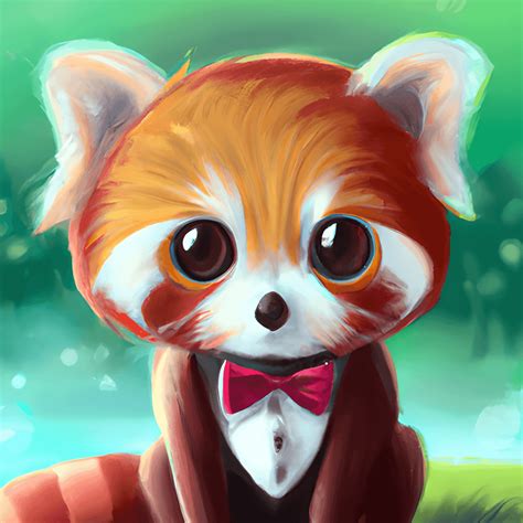 Cute and Adorable Cartoon Baby Red Panda Wearing a Bow · Creative Fabrica