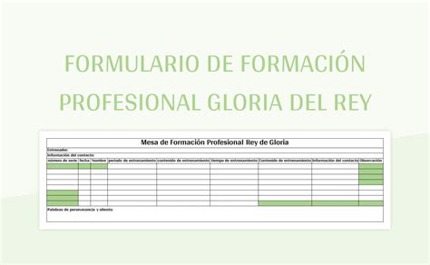 Plantilla de Excel Formulario De Formación Profesional Gloria Del Rey y