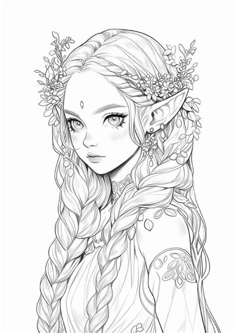 A Drawing Of A Girl With Long Hair And Flowers In Her Hair Wearing An Elf Costume