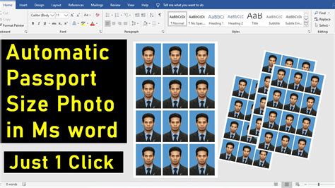 Ms Word Tutorial Just 1 Click Make Automatic Passport Size Photo Using Ms Word Youtube