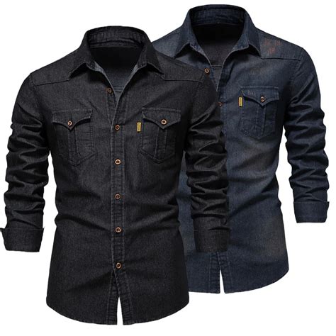 Fashion Autumn Cotton Denim Shirts Men Casual Long Sleeve Quality