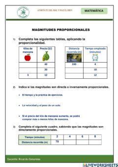 Tablas De Proporcionalidad Directa E Inversa Worksheet Shopping