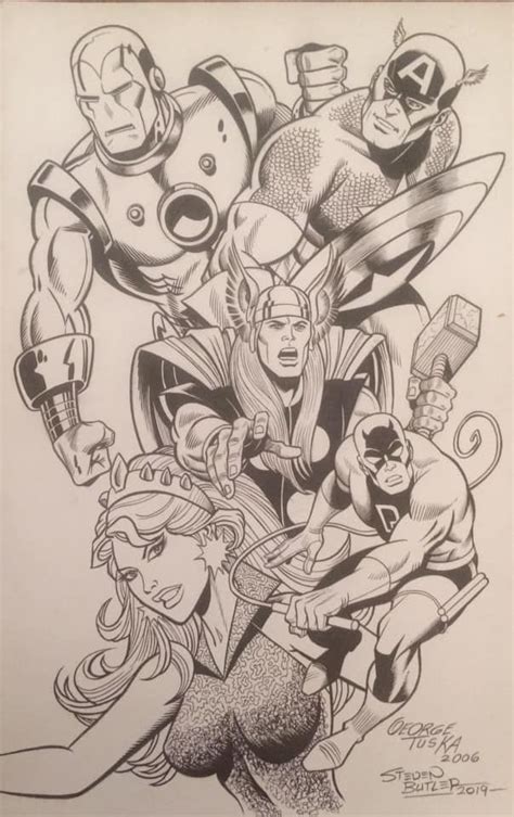 An Ink Drawing Of The Avengers Team