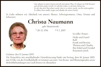 Traueranzeigen Von Christa Naumann Trauer HNA De