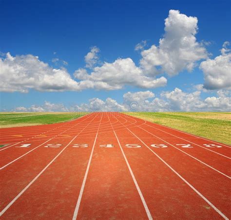 Running Track With Clouds Running Track With Eight Lanes With Sky And Clouds Affiliate