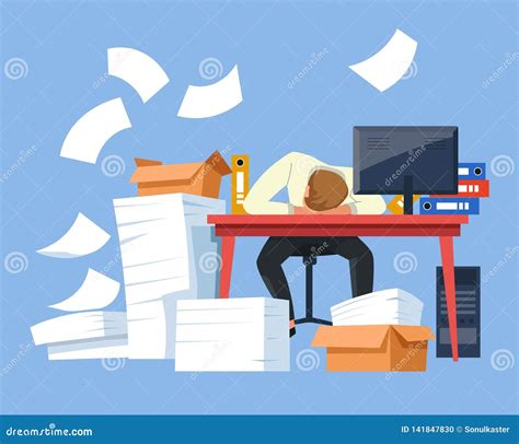 Tired Businessman Paper Work Office Desk Piles Of Documents Stock