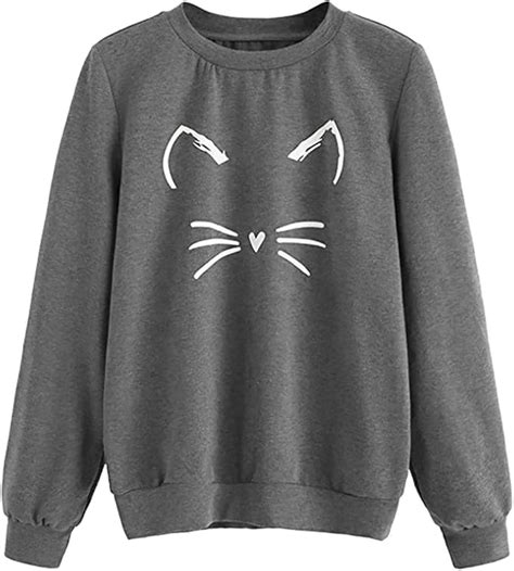 Moletom Feminino Capuz Estampa De Gato Manga Comprida Solto