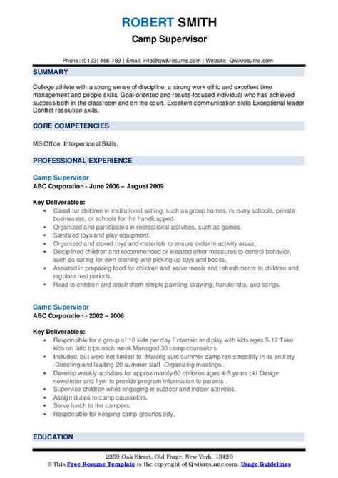 10 Camp Supervisor Resume Samples And Templates For 2025