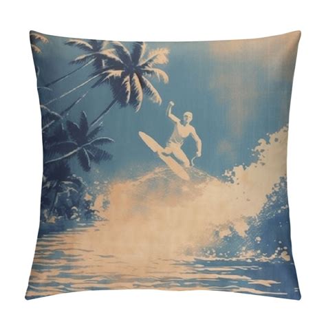 Canflashion Palm Tree Decorative Throw Pillow Covers Sand Beach Surfing