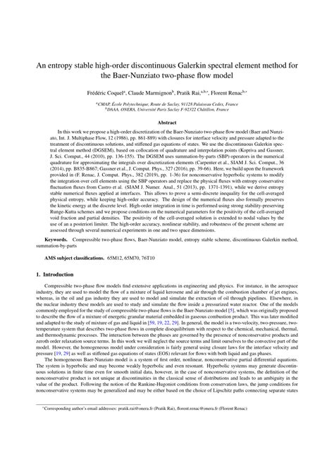 PDF An Entropy Stable High Order Discontinuous Galerkin Spectral